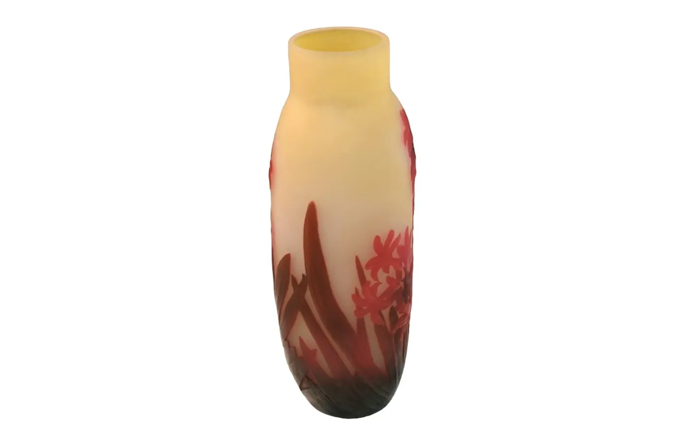 SIGNED GLASS Gallé with floral details in red
