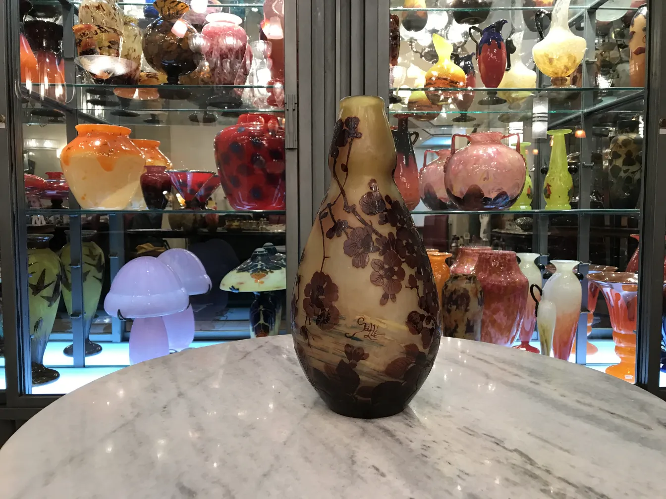 antique signed glass vase Gallé with floral design