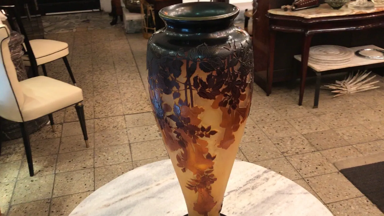antique vase with floral decoration and Gallé signature
