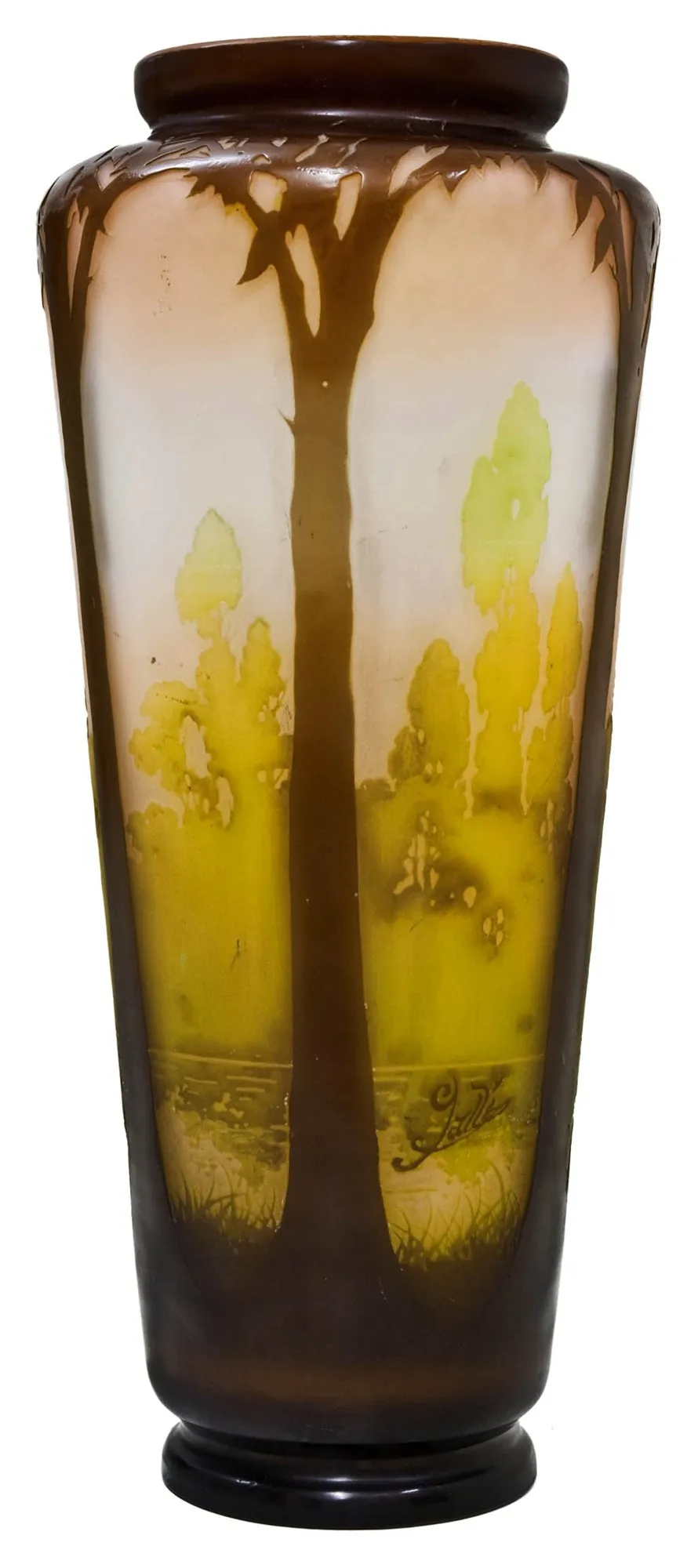 Bonito vaso antigo com decoração de paisagem e assinatura Gallé