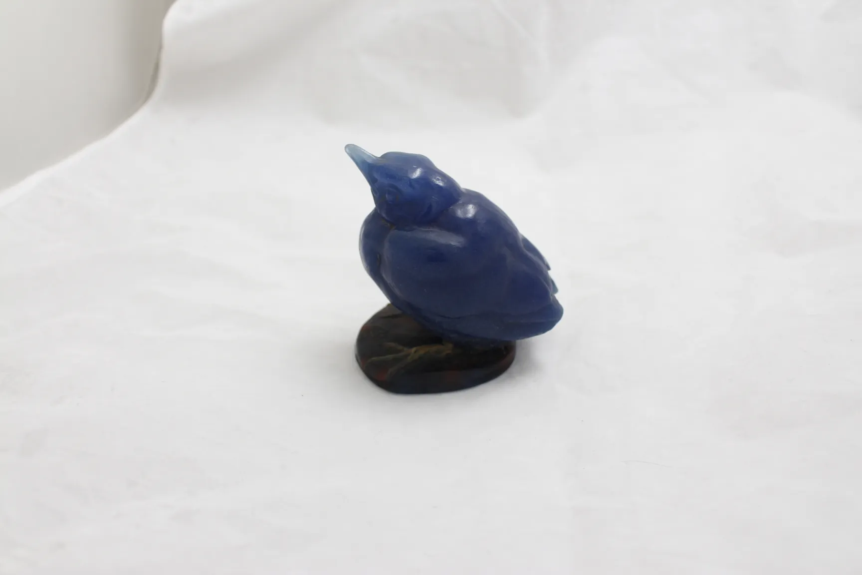 scultura antica di uccello in vetro firmato, colore blu