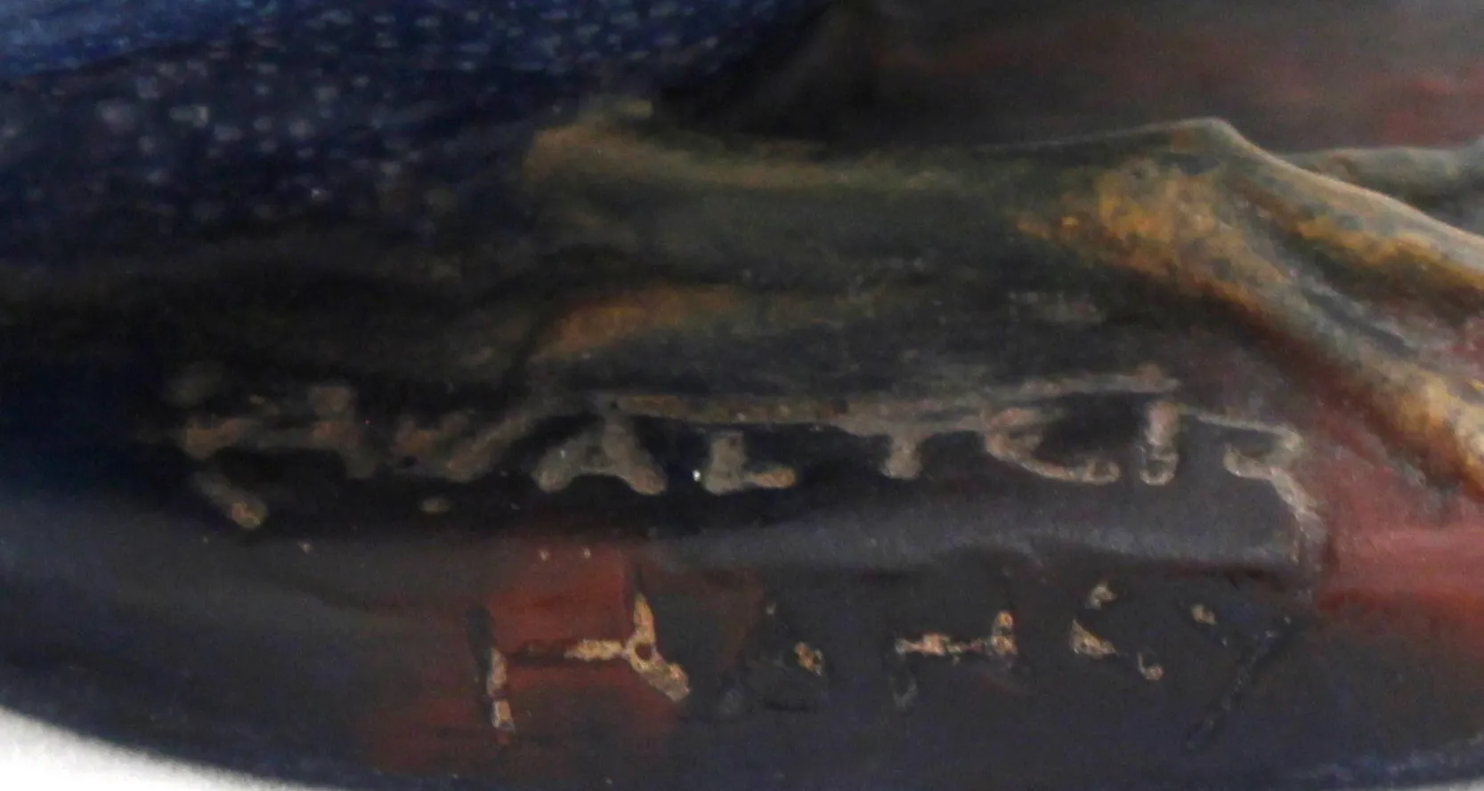 ग्लास पर हस्ताक्षरित, नीचे स्पष्ट inscriptions, एक अनोखी प्राचीन वस्तु।