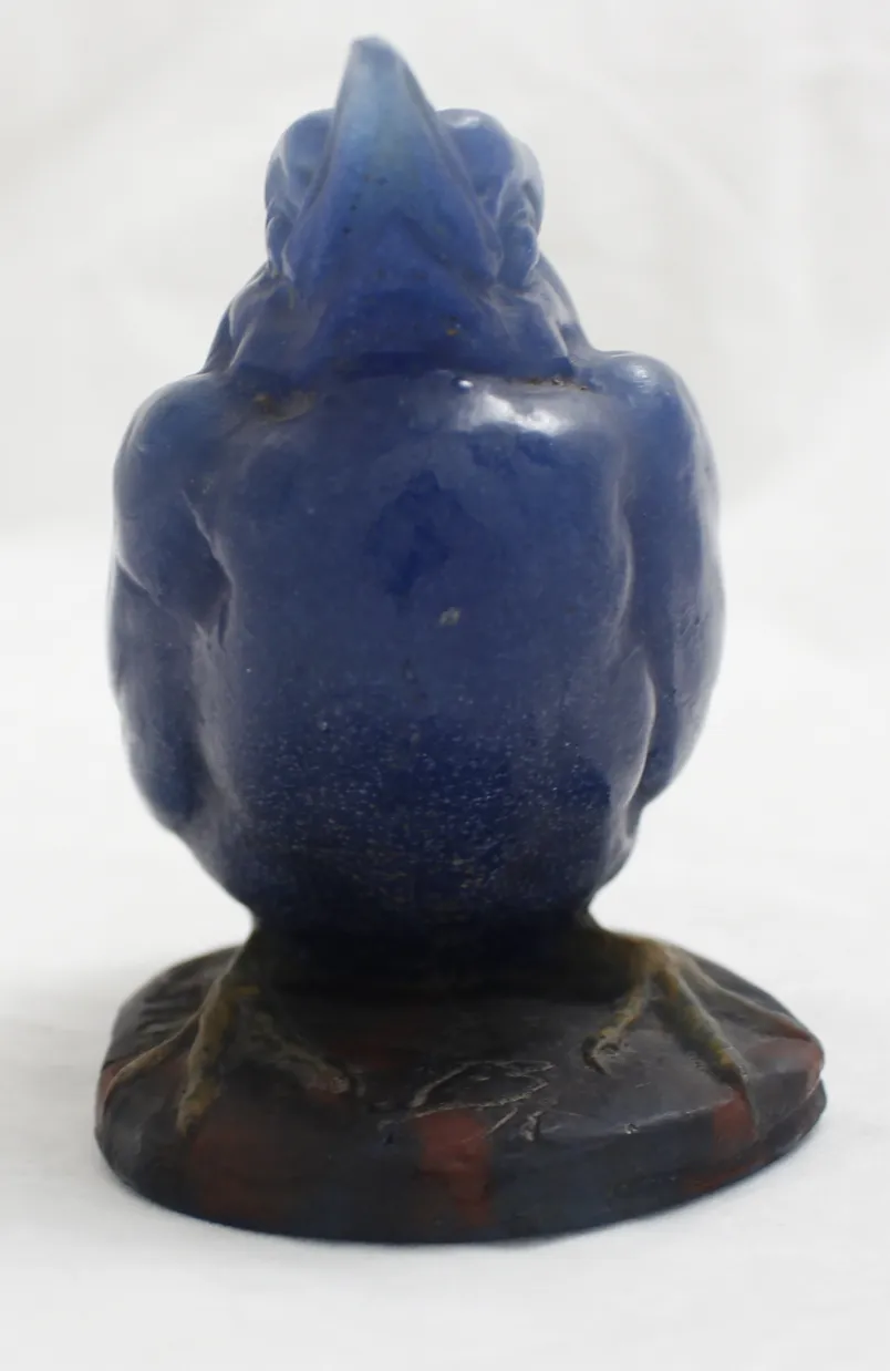 Antique signed glass sculpture, blue color, with a solid base and organic shapes.