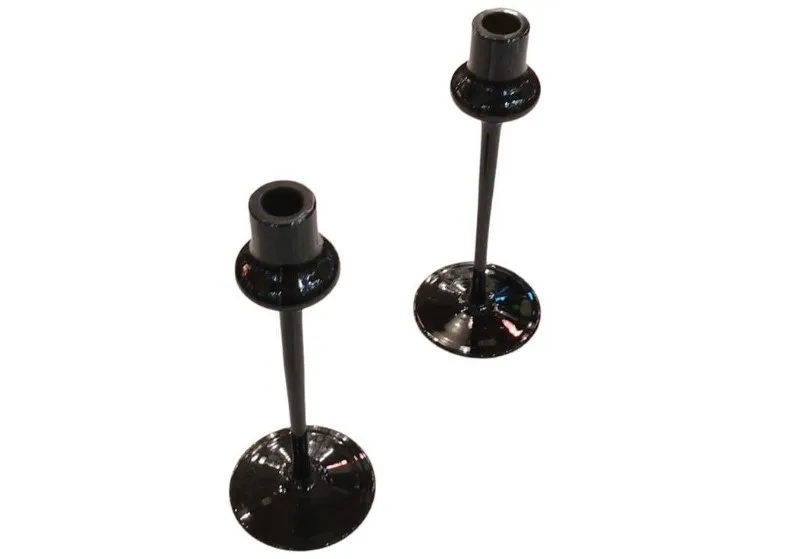 due candelabri neri con base rotonda, antiquità in vetro firmato