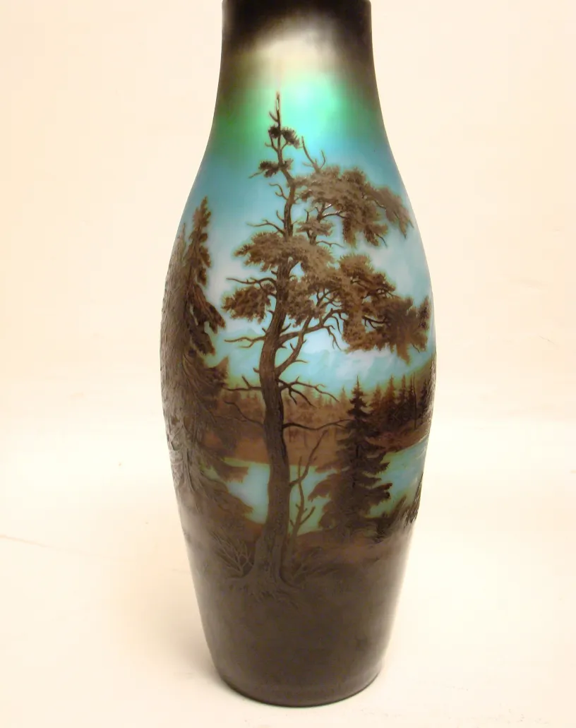 antique vase signed D'Argental featuring natural scenery