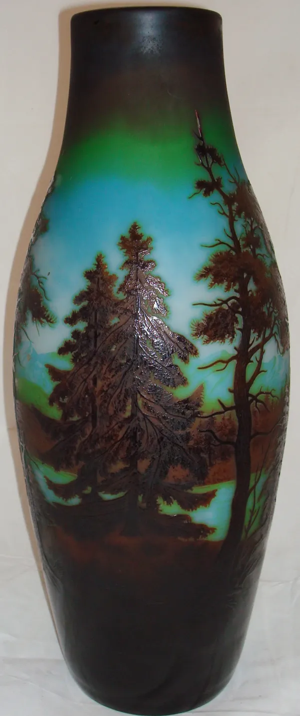 Подписанное стекло D'Argental с пейзажем деревьев