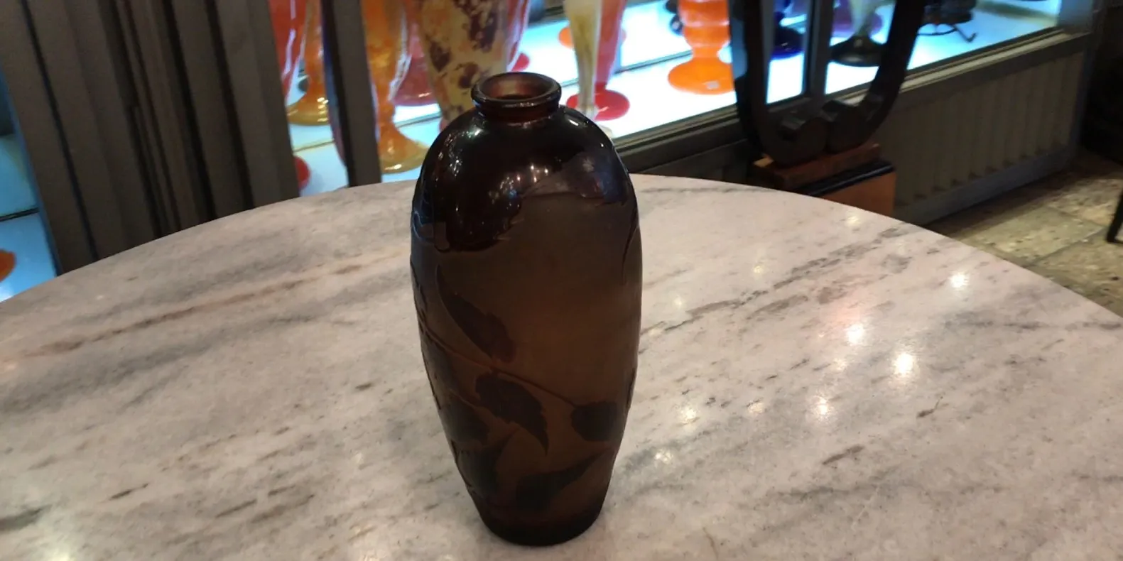 签名玻璃d'Argental，有自然装饰，古董