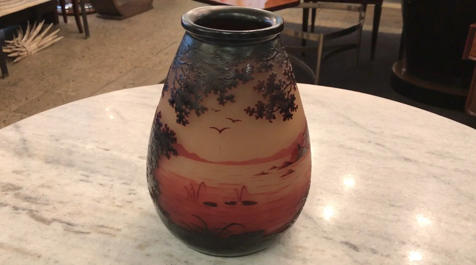 SIGNED GLASS D'Argental featuring warm-toned nature landscapes.