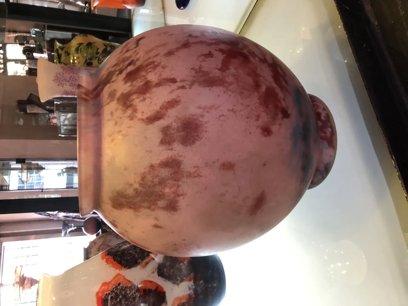 Lorrain签名玻璃，细微的红色和粉色细节，古董