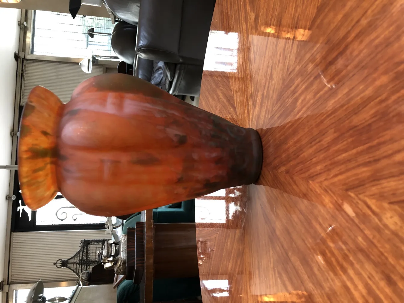 orange toned signed lorrain glass vase