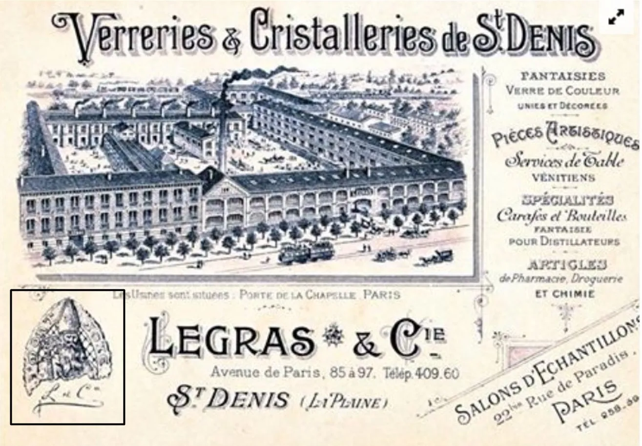 Descripción de antigüedad vidrio firmado LEGRAS en fondo antiguo.