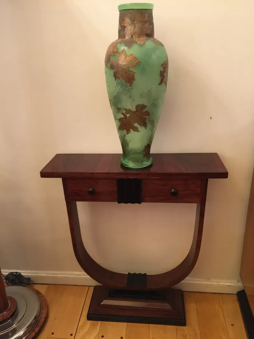 Антиквариат подписанное стекло LEGRAS с золотой листвой