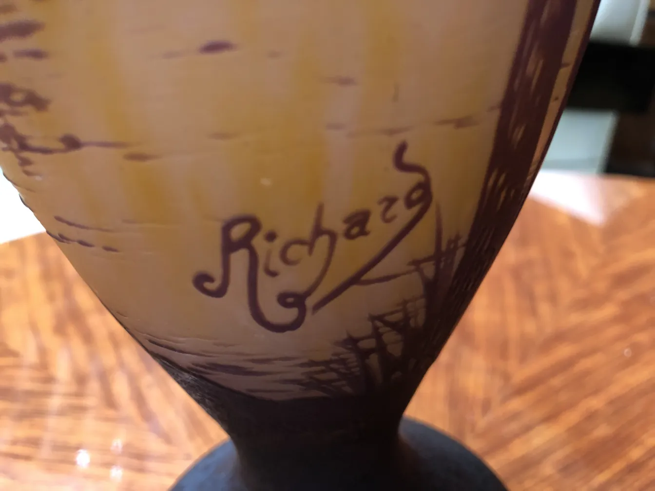 antique glass with Richard's signature, subtle decorations, elegant setting