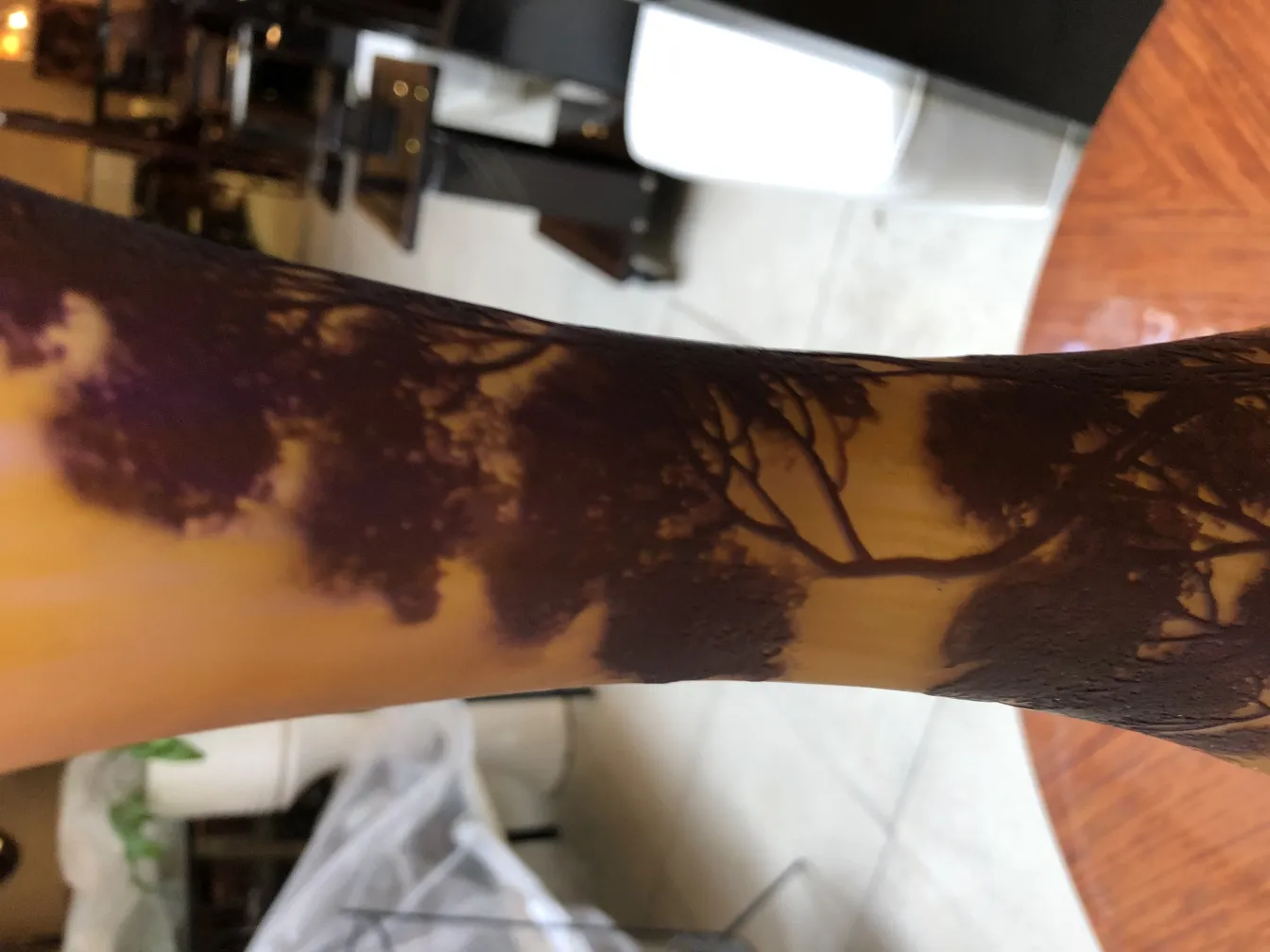 Glass with artistic details of a landscape, antique.