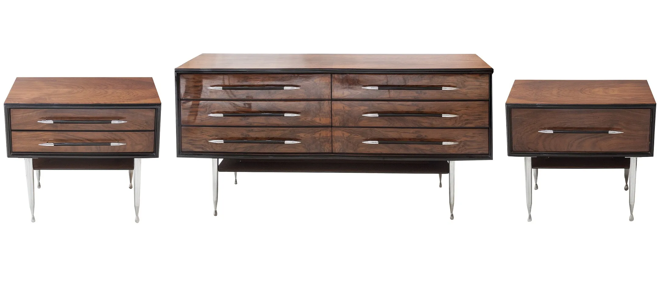 set of antique bedside tables, dark wood, elegant, classic style