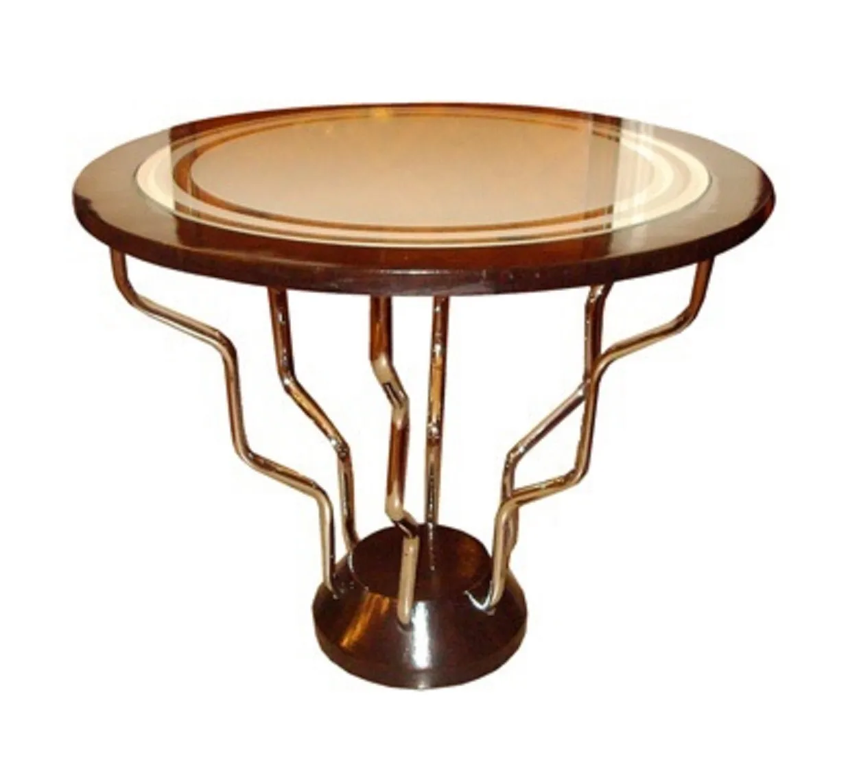 antique round small table with detailed base and warm ambiance