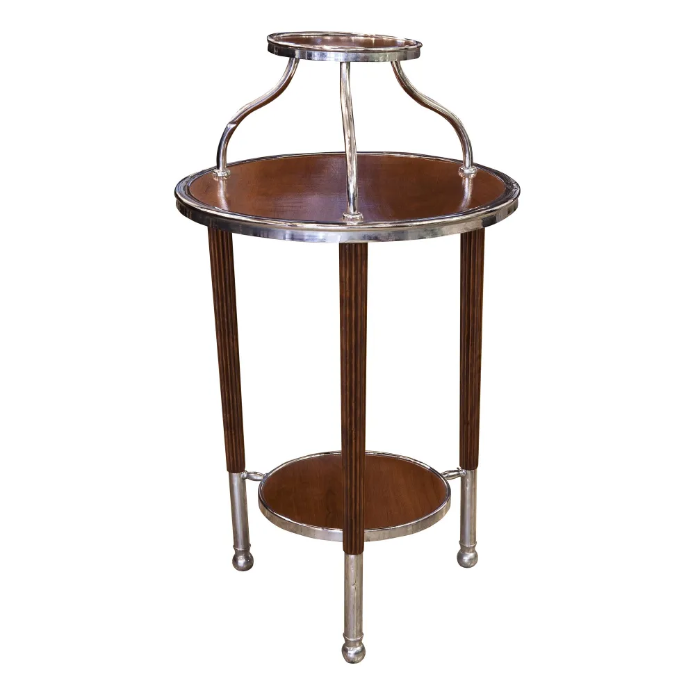 petite table antique ronde avec deux niveaux, design élégant