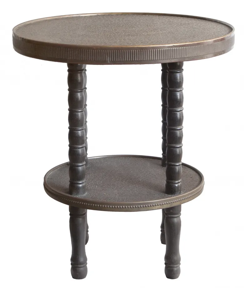 petite table ronde antique avec deux niveaux et pieds tournés