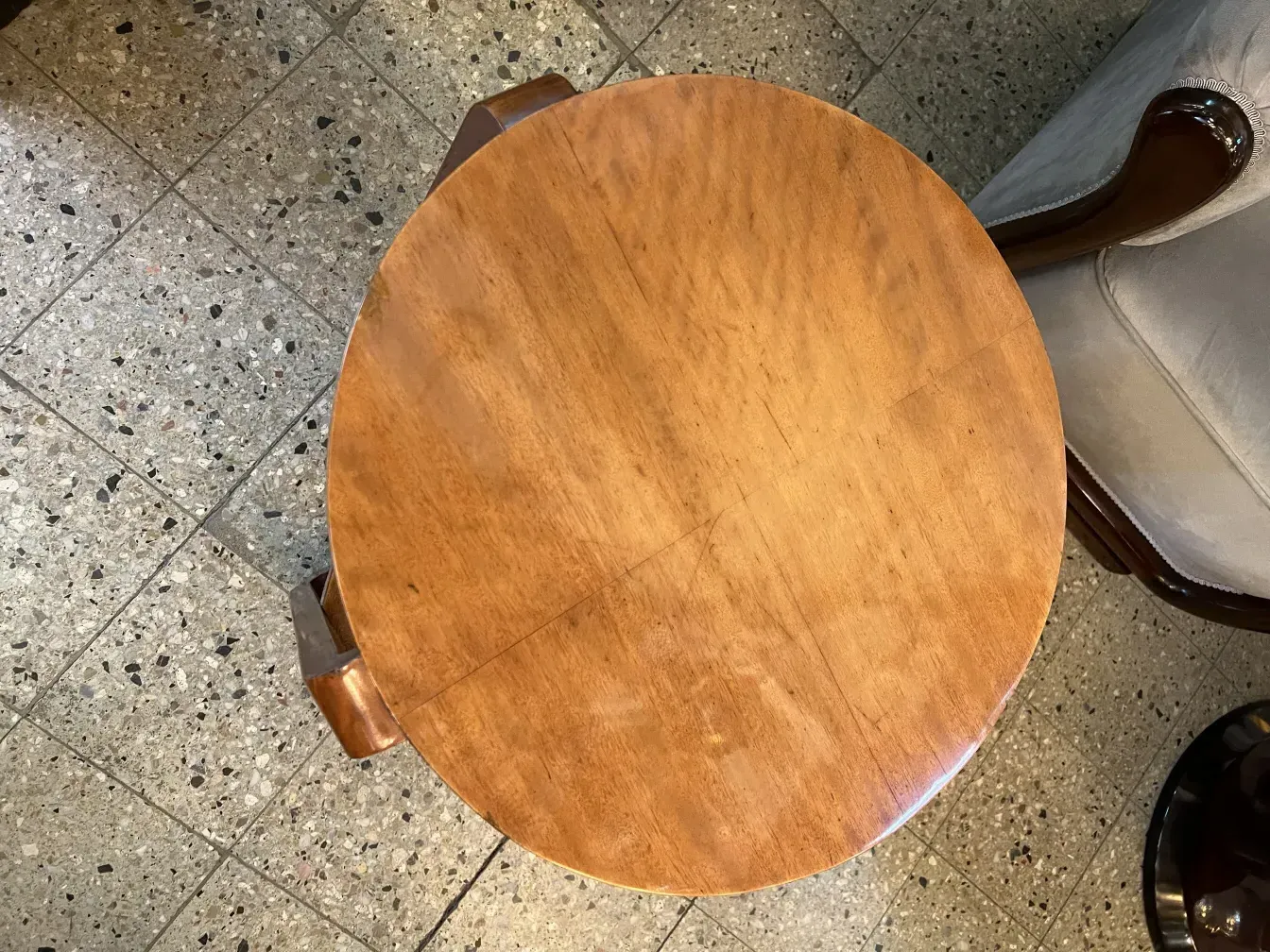 antique small round table viewed from above, classic decor