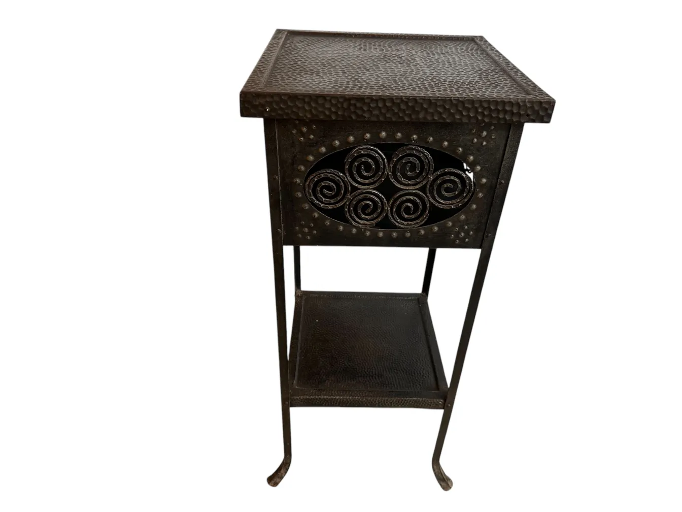 antique small table with relief decoration and curved leg in a cozy setting
