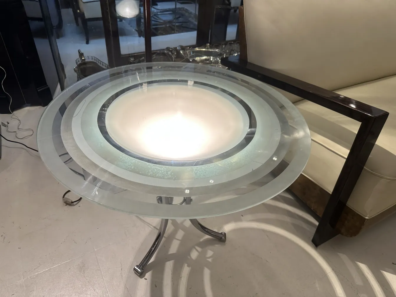 antique small table with metal and glass design, elegant style