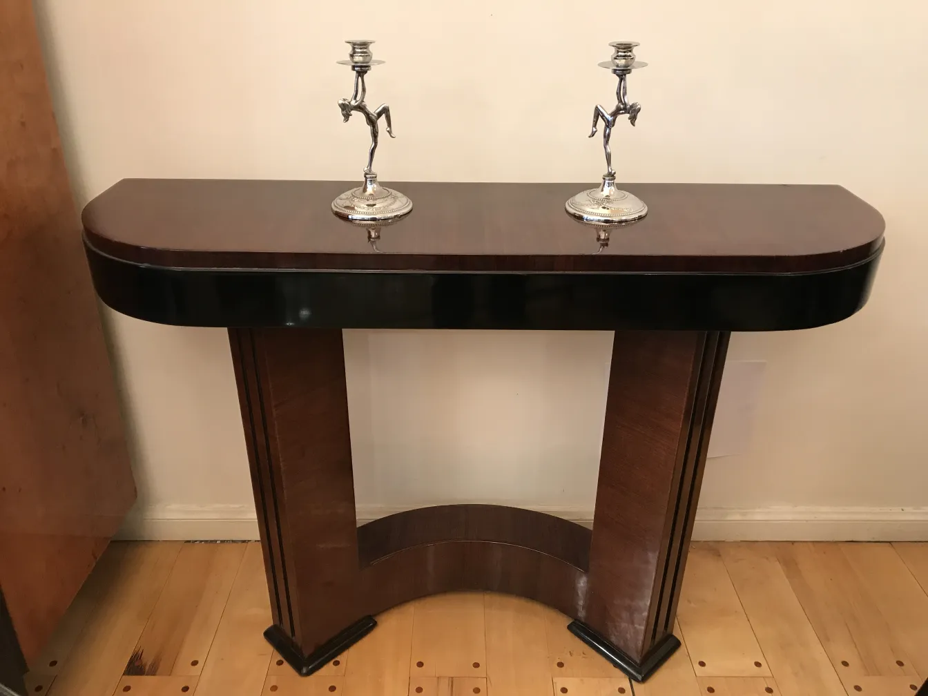 Two antique candlesticks with decorative bases, Art Nouveau style