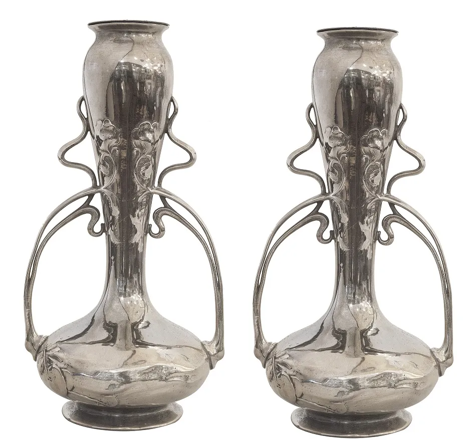 Set of 2 antique vases art nouveau with intricate details.