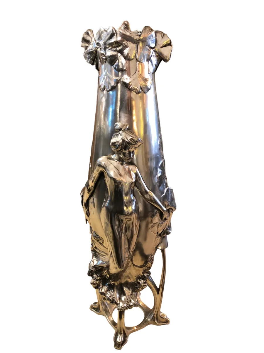 antique vase art nouveau depicting a female figure and flowers