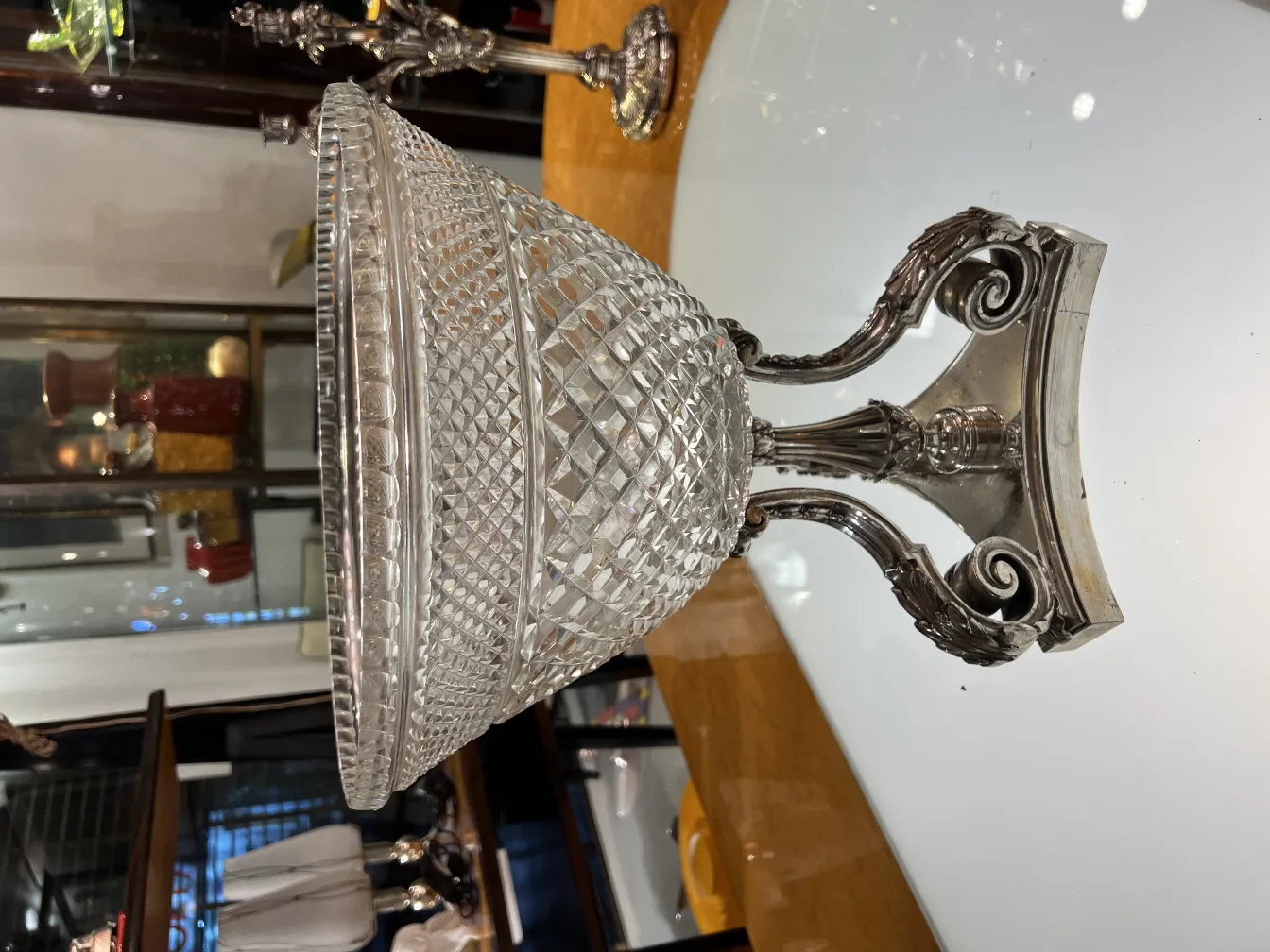 antique clear vase with decorated base, art nouveau style