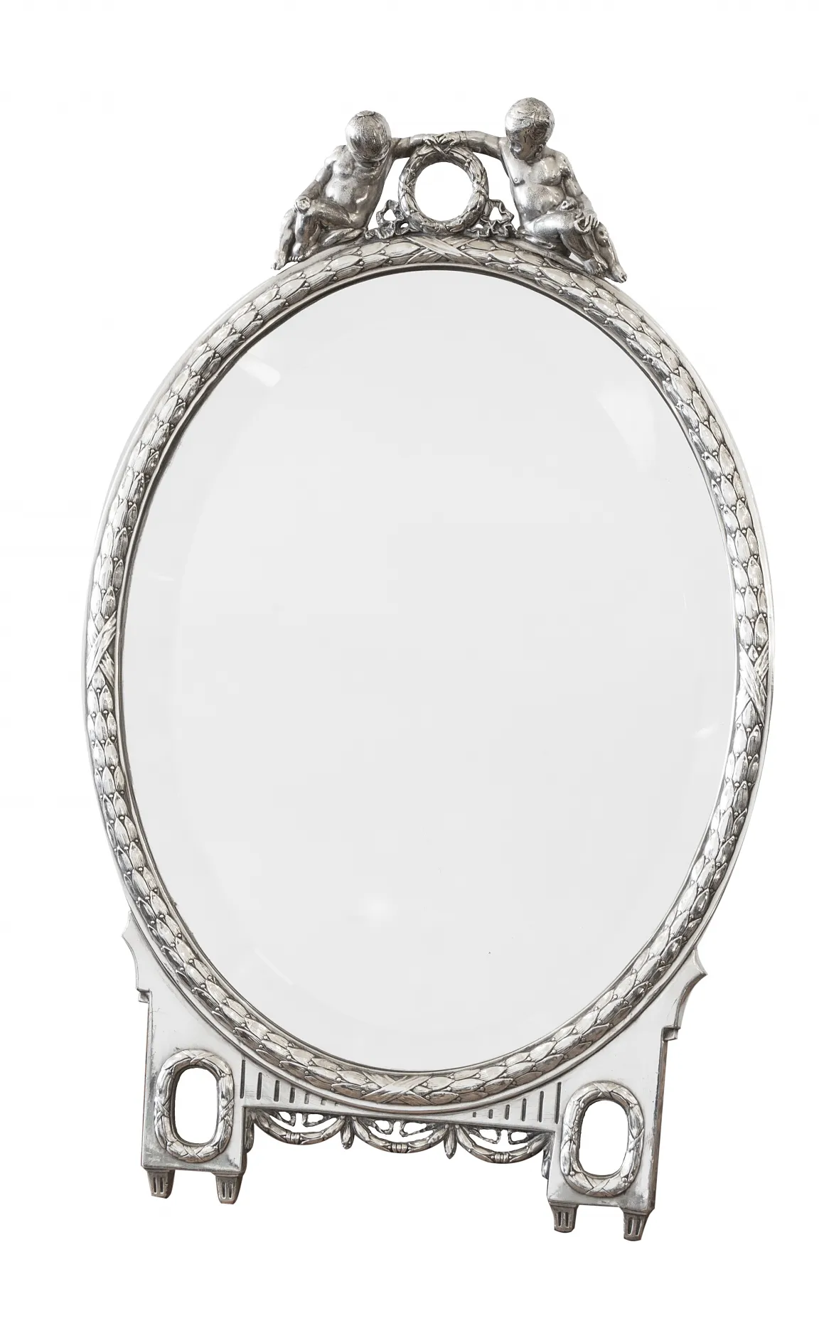 miroir ancien ovale avec cadre détaillé et chérubins