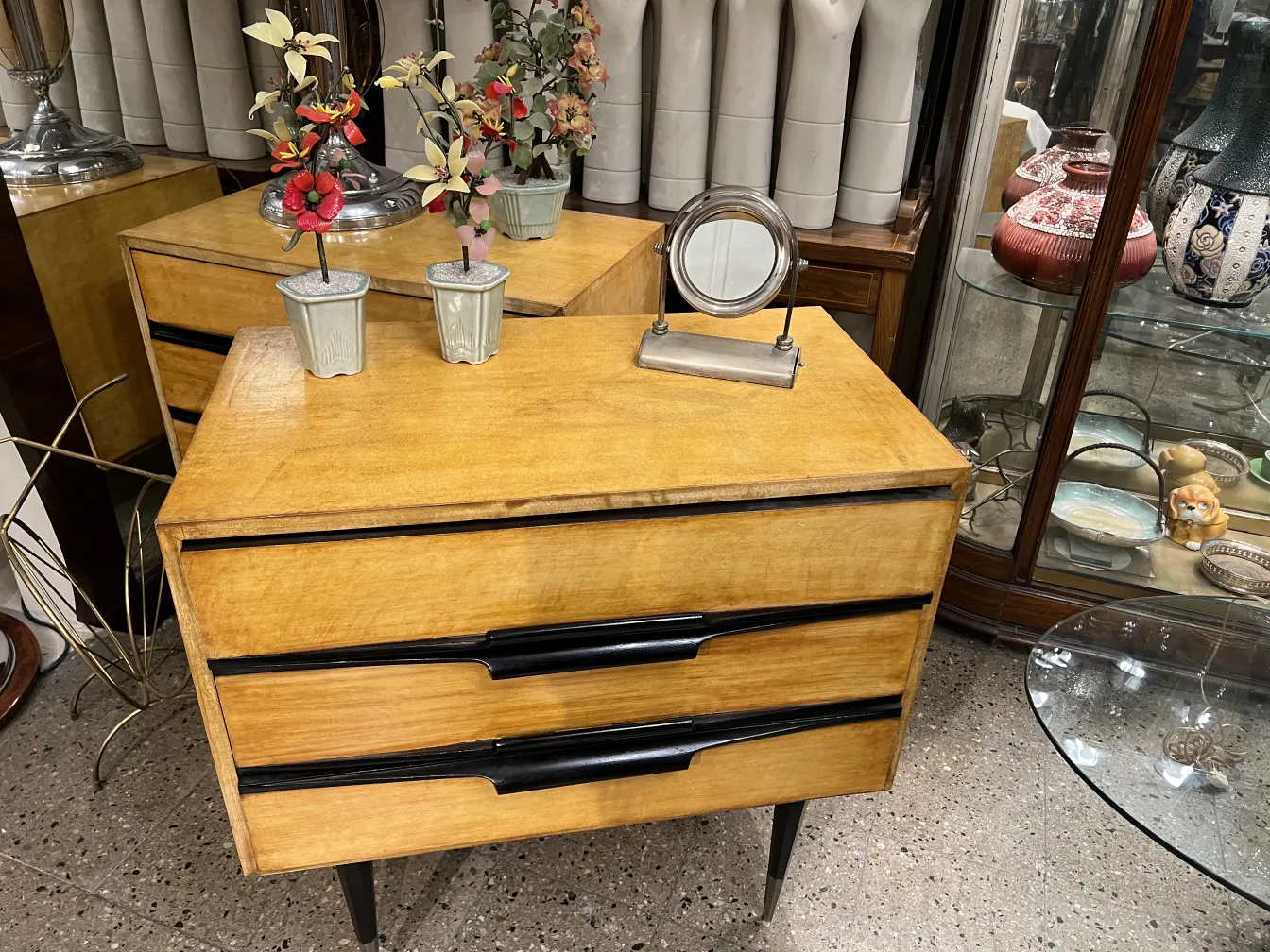 miroir ancien avec base décorative, style art nouveau