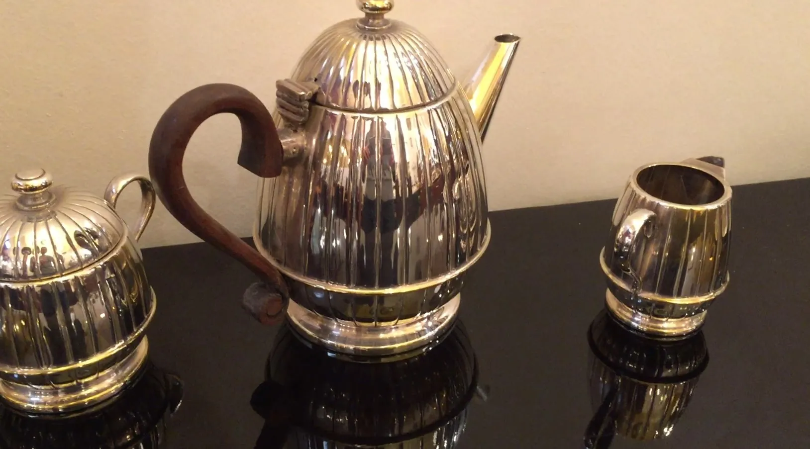 juego de té antiguo WMF con tetera, azucarera y lechera