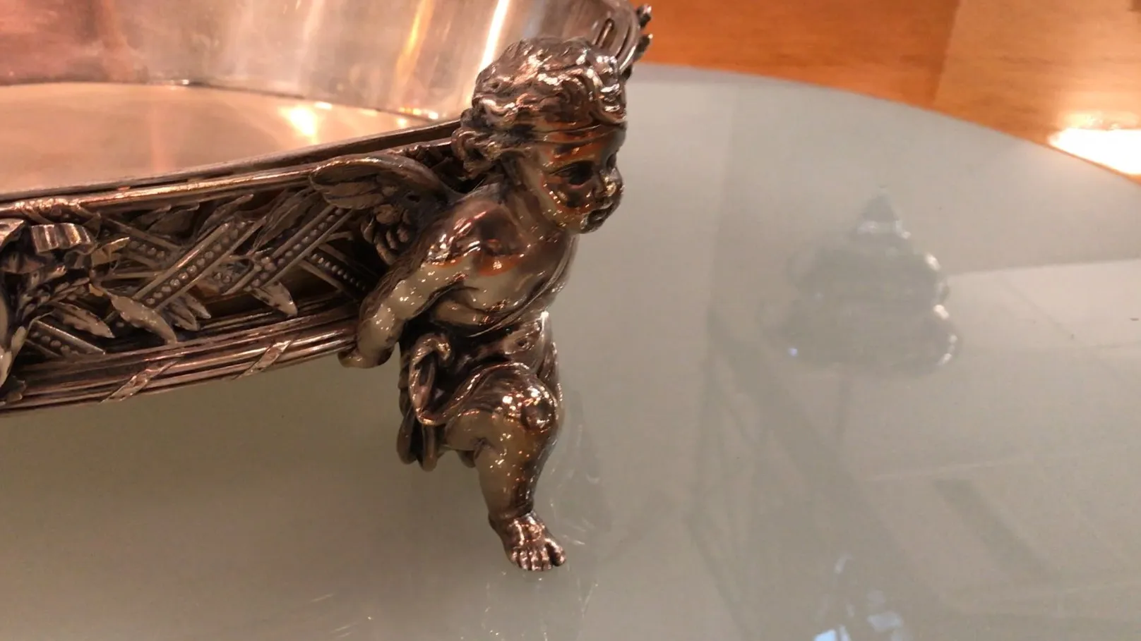 Antique centerpiece Christofle featuring angel figure, table decor