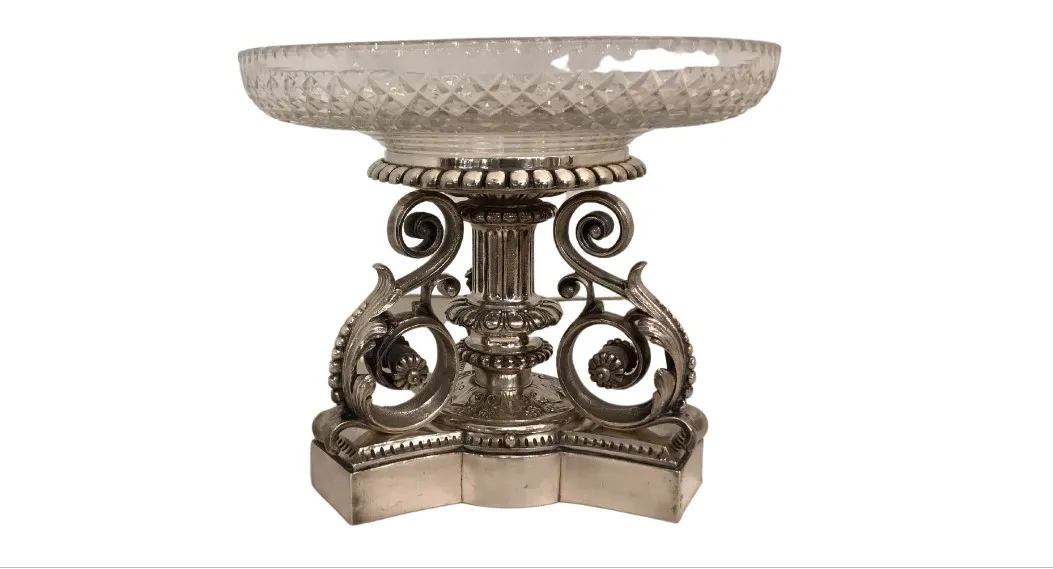 antique centerpiece Christofle with ornate base and cut glass