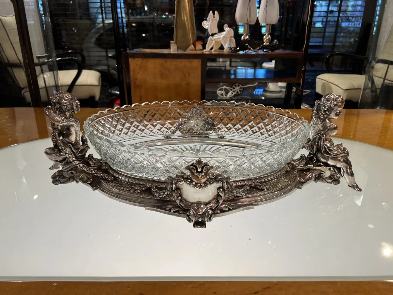 قطع-مركزية-قديمة-للطاولة-christofle-with-تفاصيل-للمشاعل، أنيق