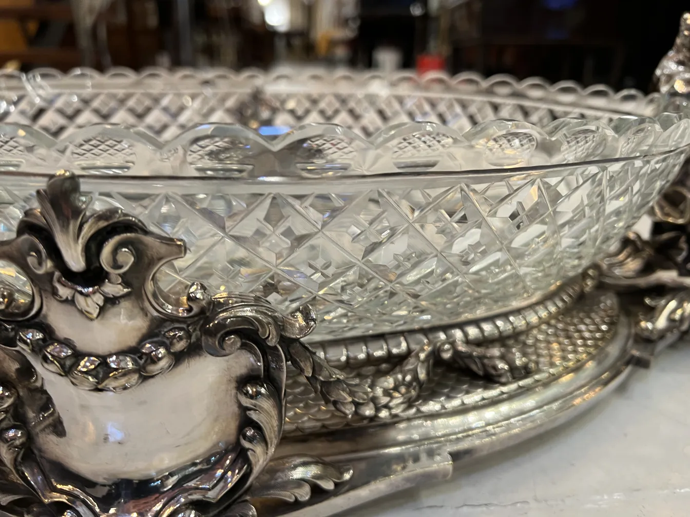 antique glass centerpiece with intricate design