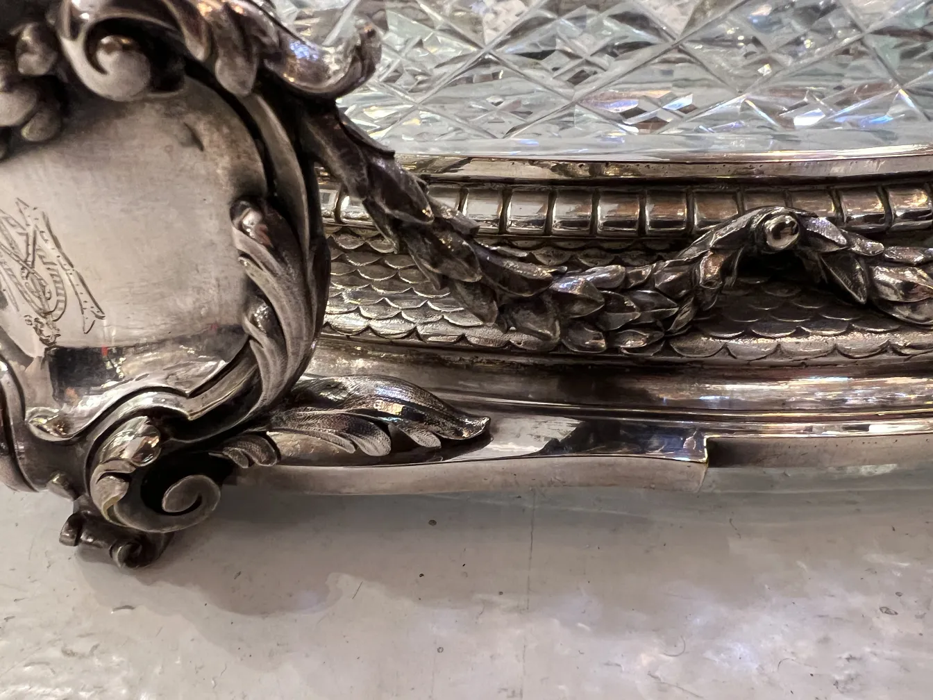 antique centerpiece Christofle with intricate decorative details and elegant style in a classic setting.