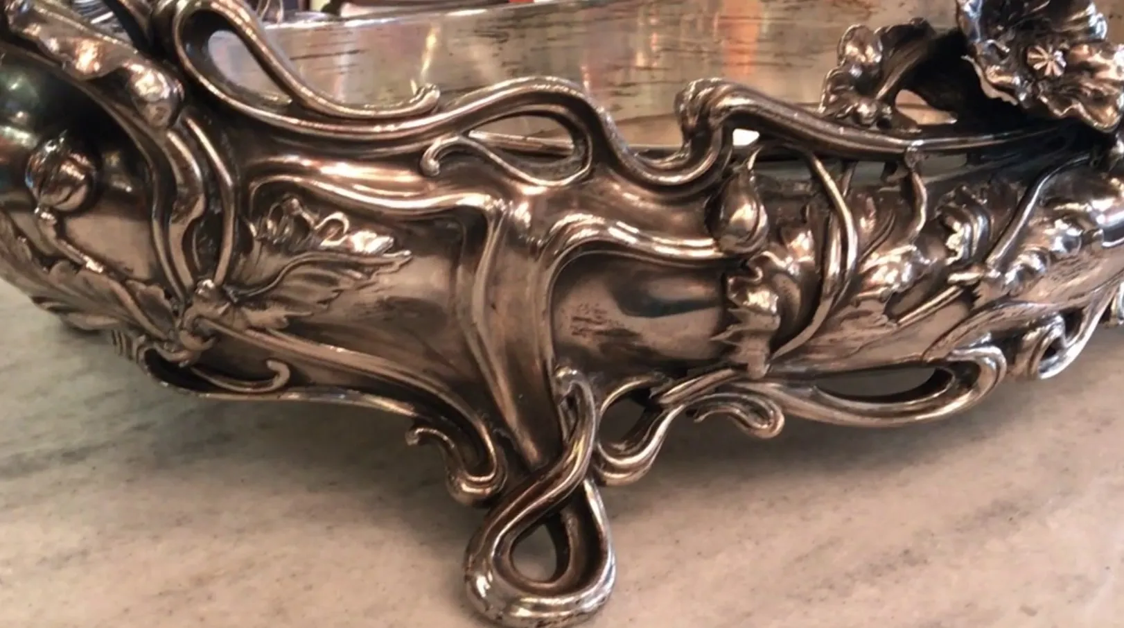 antique centerpiece featuring beautiful floral design, perfect for table decoration with intricate details and an elegant ambiance