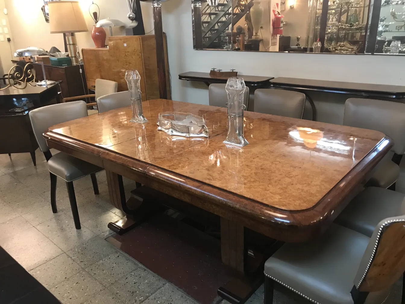 Antike Gartenmöbel WMF auf dekorativem Tisch mit Kerzenhaltern, elegantes Ambiente.