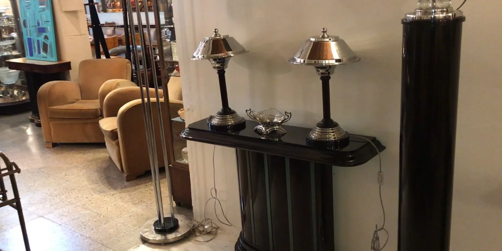 wmf centerpiece in a vintage setting with lamps and furniture