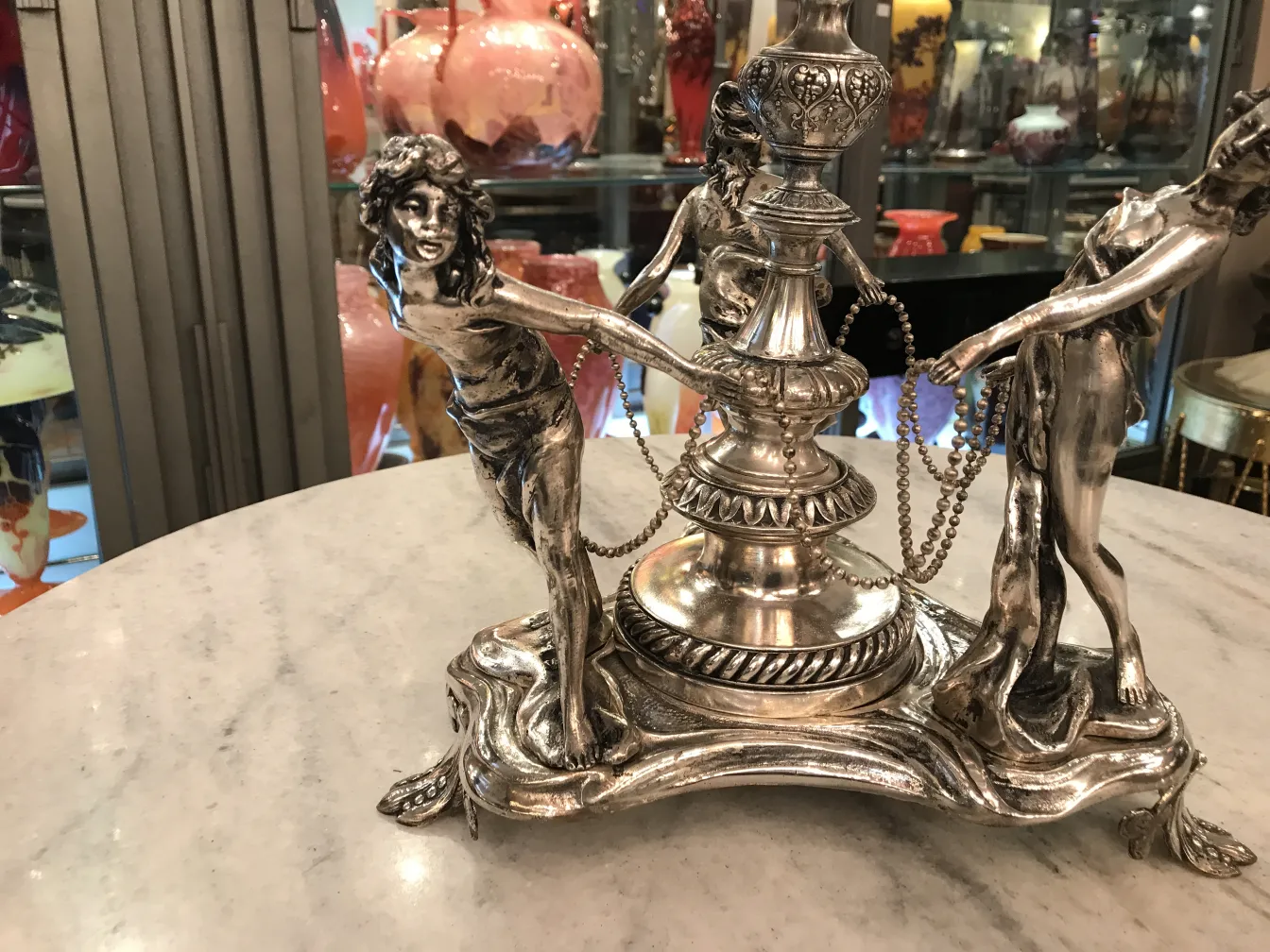 wmfl centerpiece antique with decorative human figures