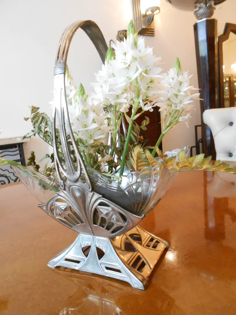 antique WMF centerpiece with white flowers