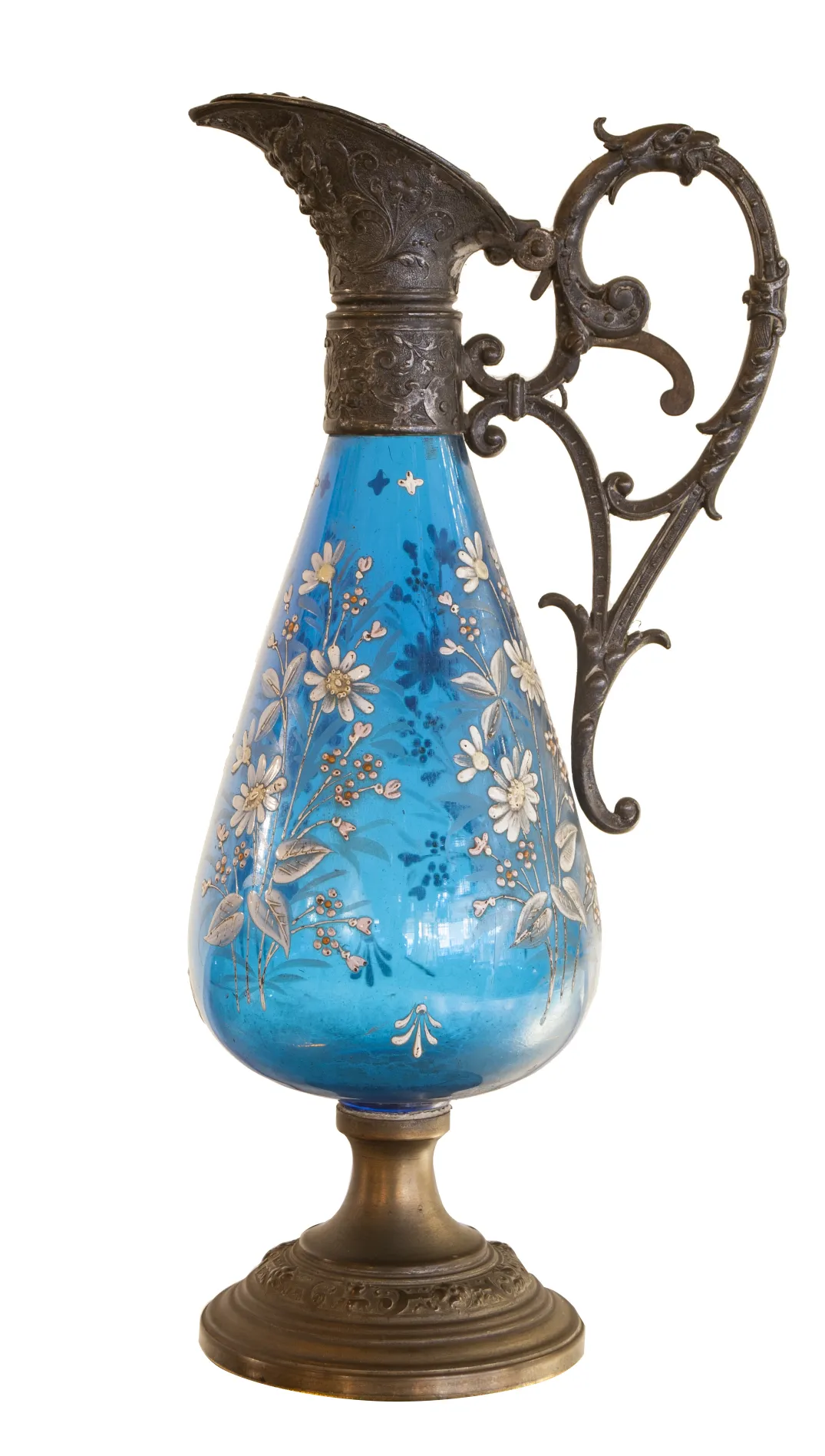 antiguas jarras WMF en azul con flores, estilo floral