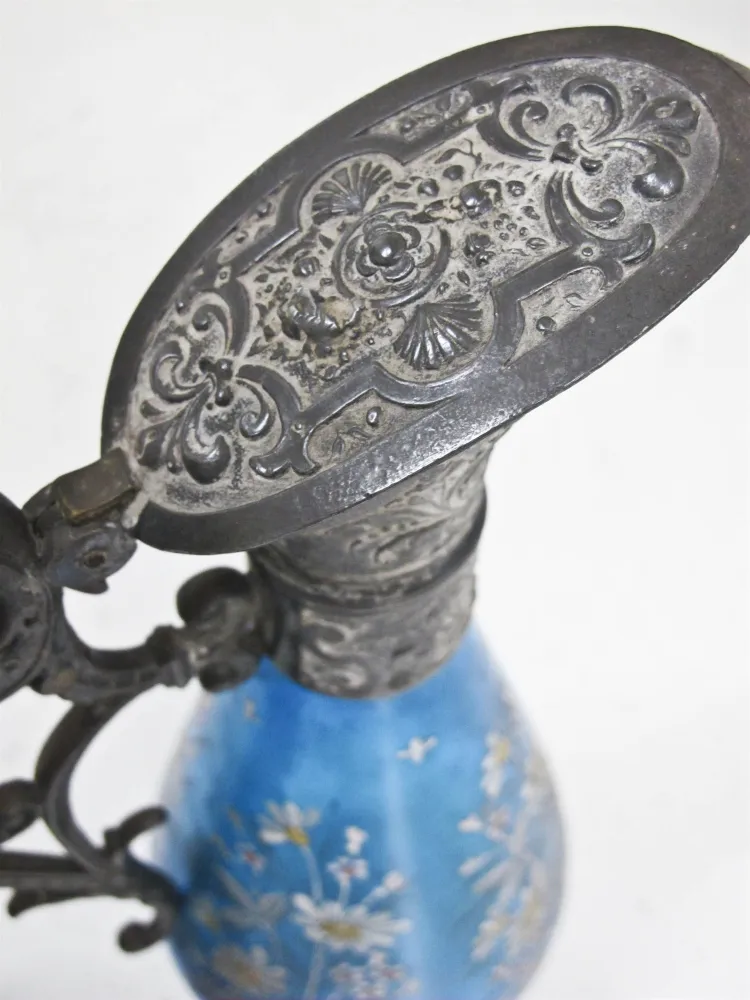 Top view of two antique jars wmF with floral decorations, blue color