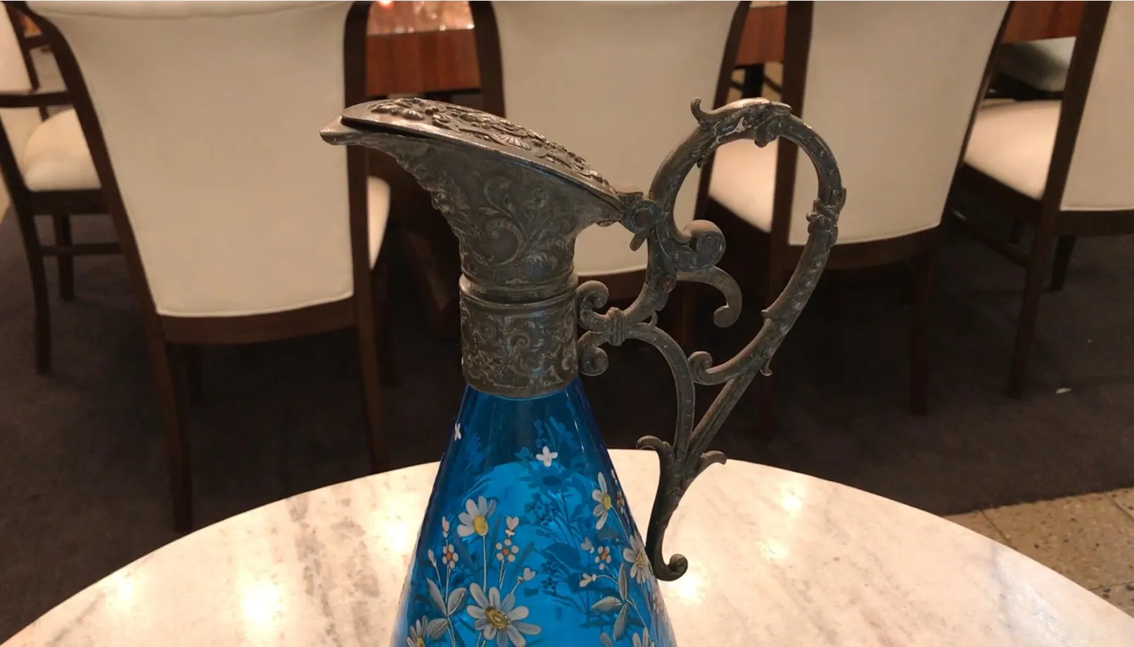 2 jars wmfh antique decorated with floral designs in blue