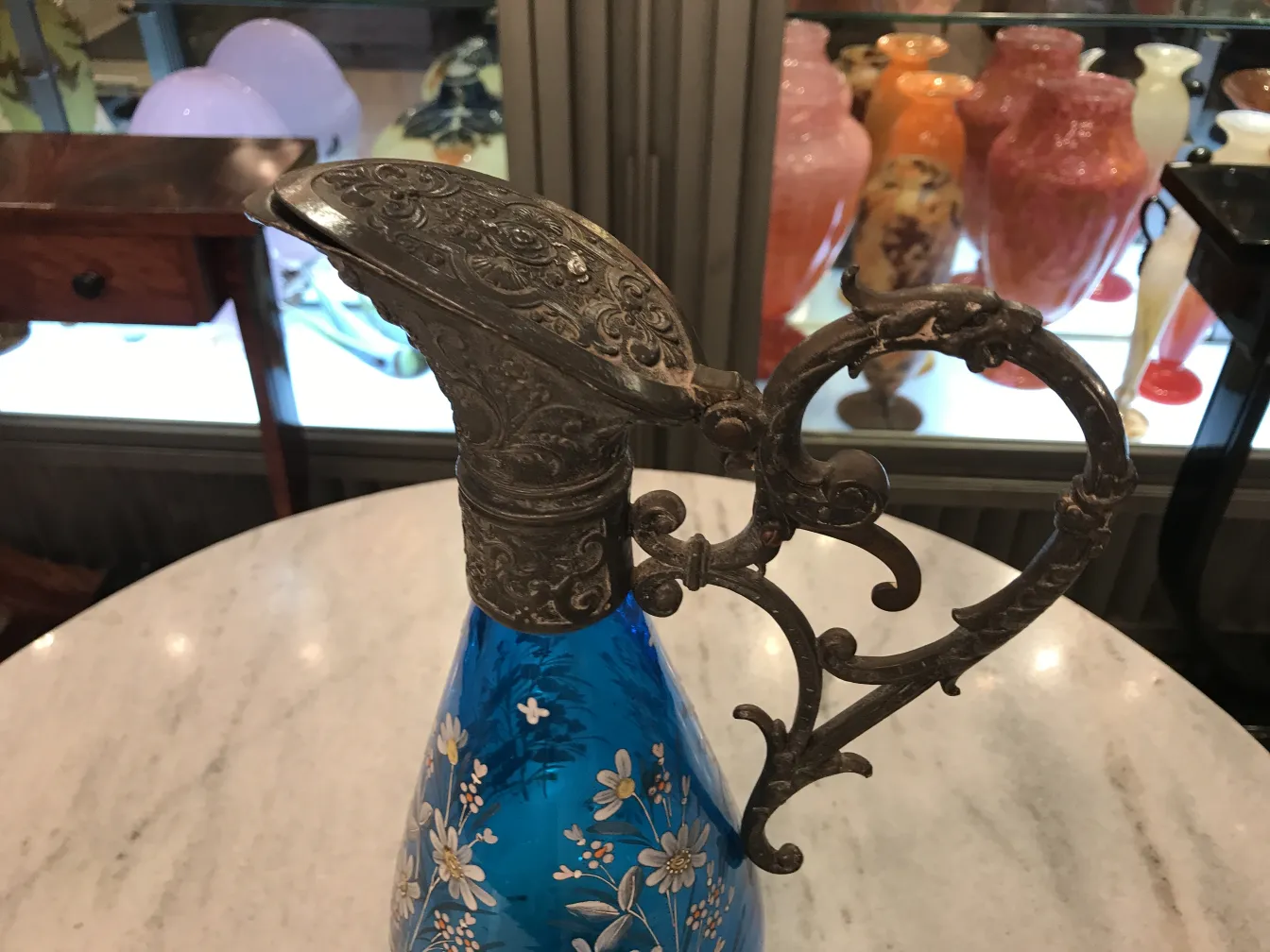 2 brocche wmfs antiche con design floreale blu, aspetto elegante