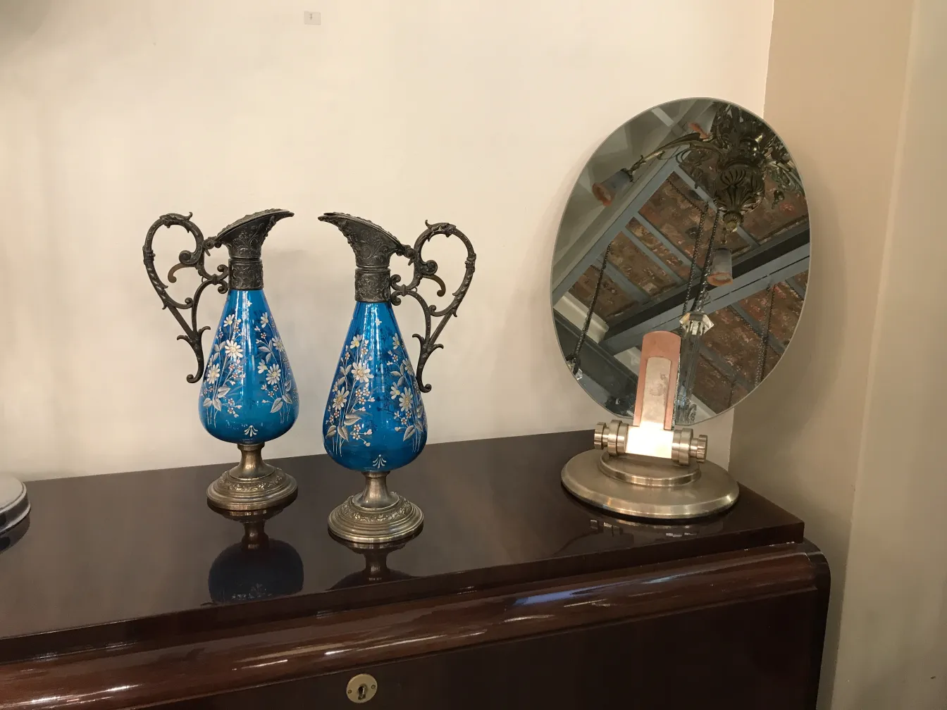 two vintage WMF jars in blue with floral design