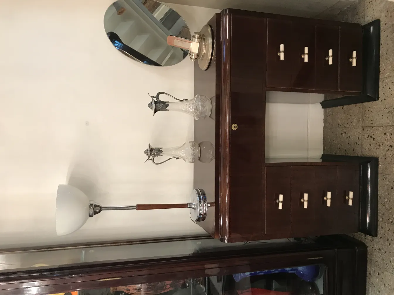 two antique jars WMF on a table with a lamp and mirror