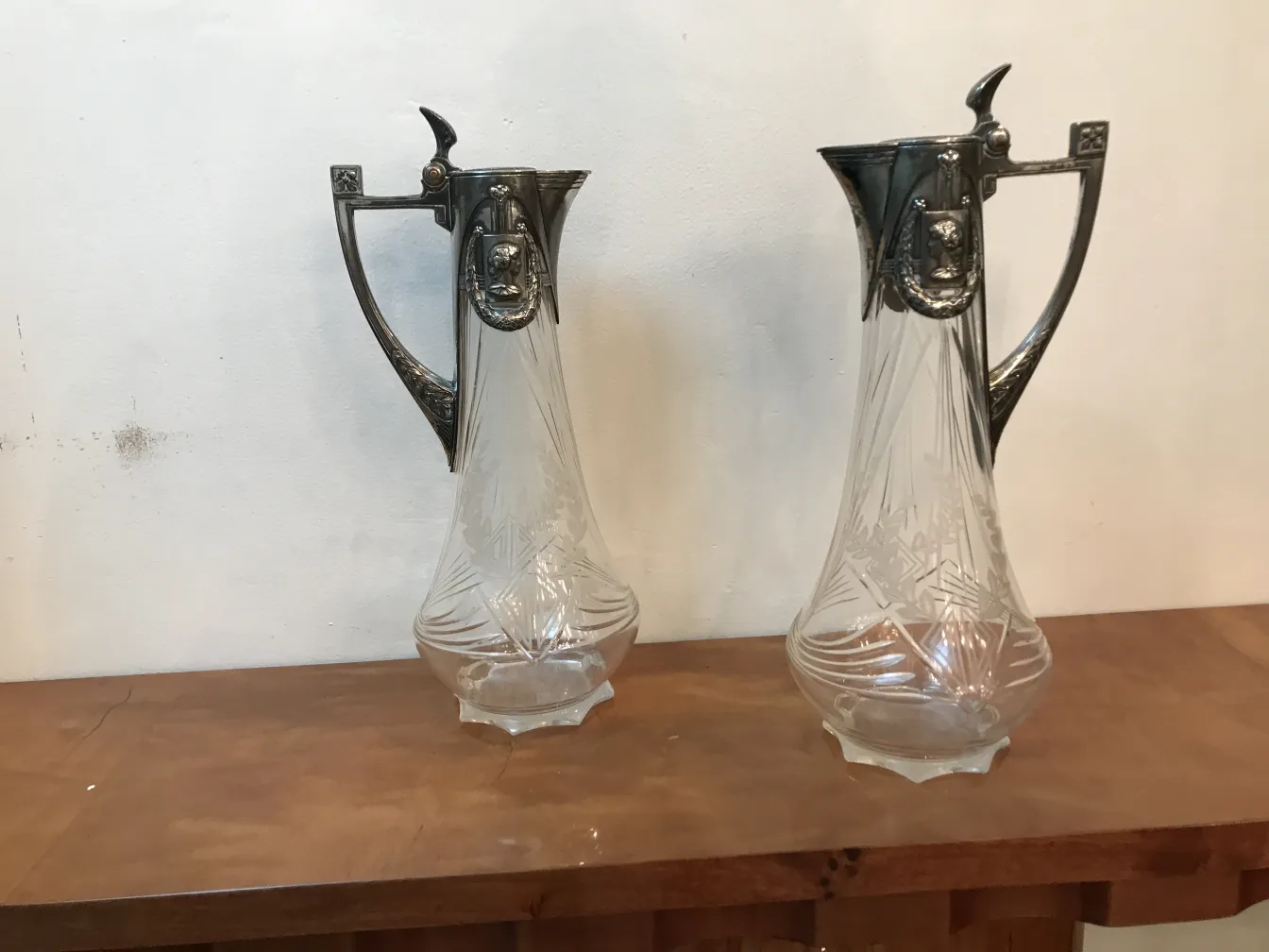 two antique WMF jars with carved elegant design