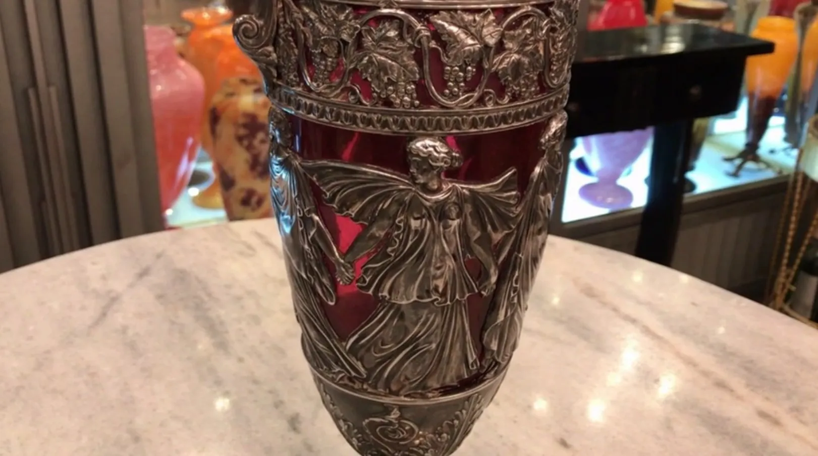 antique jars wmf with detailed design, colorful background